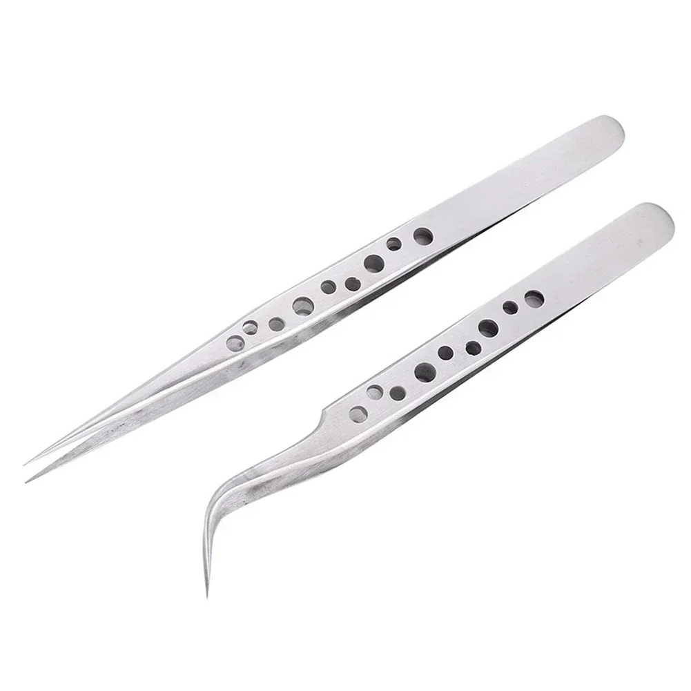 1pc Precision Industrial Tweezers Anti-magnetic Curved Straight Tip Stainless Steel Tweezers For Electronics Maintenance