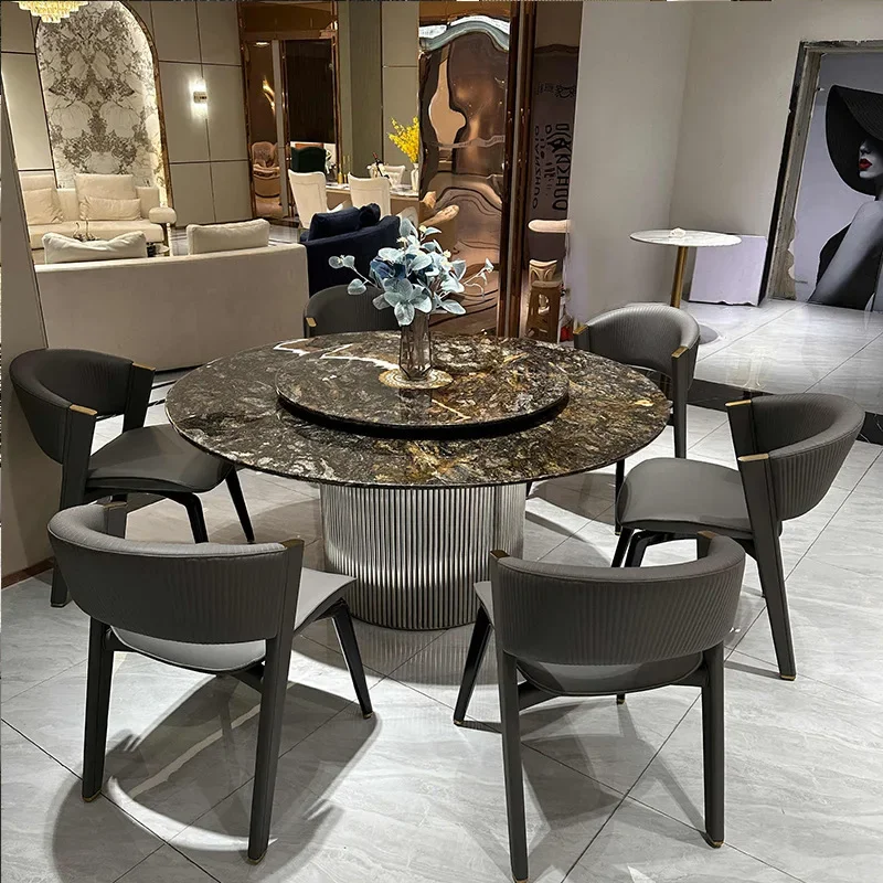 Italian light luxury natural luxury stone round dining table Light luxury minimalist marble dining table