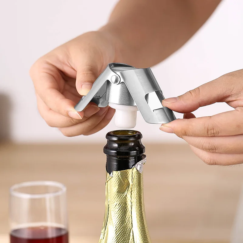 Portable Steel Champagne Bottle Stopper Shiny Leak-proof Wine Beer Cork Plug - Durable Wine Bottle Sealer for Bubble Preservatio