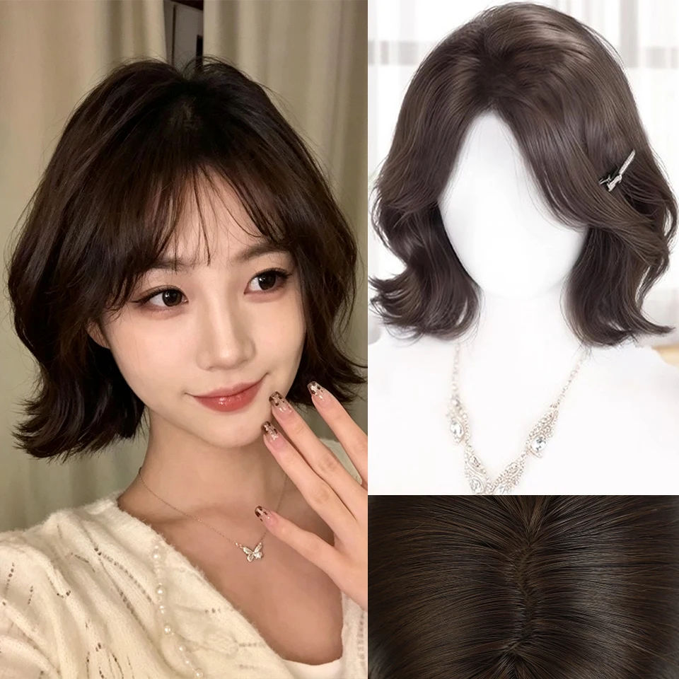 Fluffy Natural Simulation Hair French Style Outward Curling Synthetic Short Wig for Girl Cosplay Daily Party Halloween Christmas