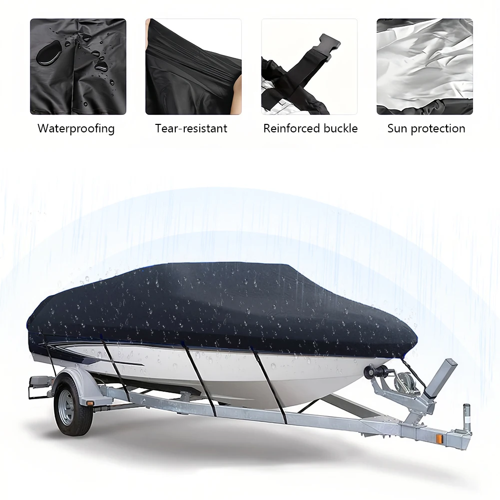 

14-16FT Boat Cover 210D Oxford Cloth Heavy-Duty Boat Cover Sunproof Fishing Skiing Boat Protector for Yachts Motors Rowing Boats