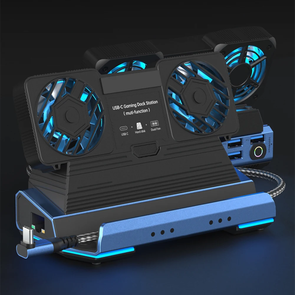 Docking Station with Dual Cooling Fan Dock Station 10-in-1 HD2.0 4K/60Hz Gigabit Ethernet Hub Full Speed Charging for Steam Deck