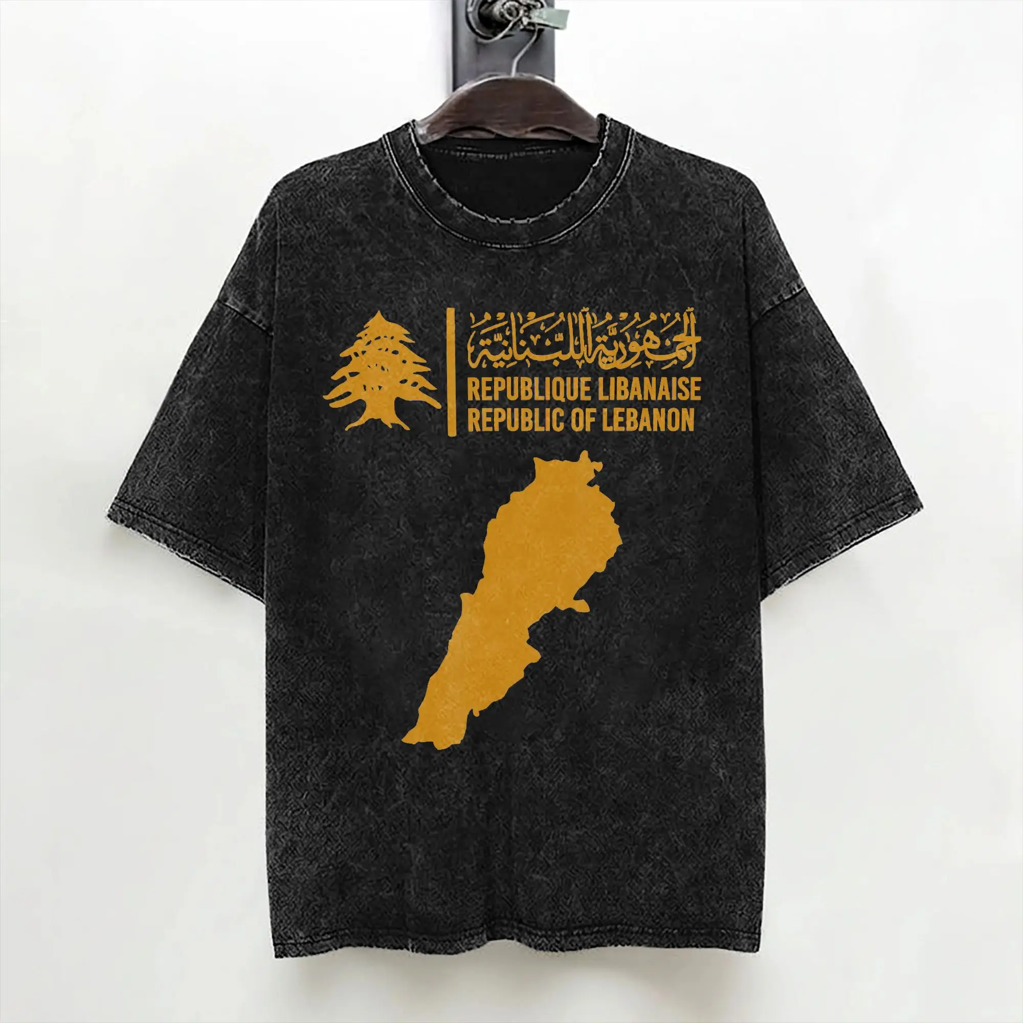 Lebanon Flag Map Beirut Cedar Tree Lebanese T Shirt Washed Short Sleeve T-Shirt for Men Women Streetwear Summer Tee Shirt