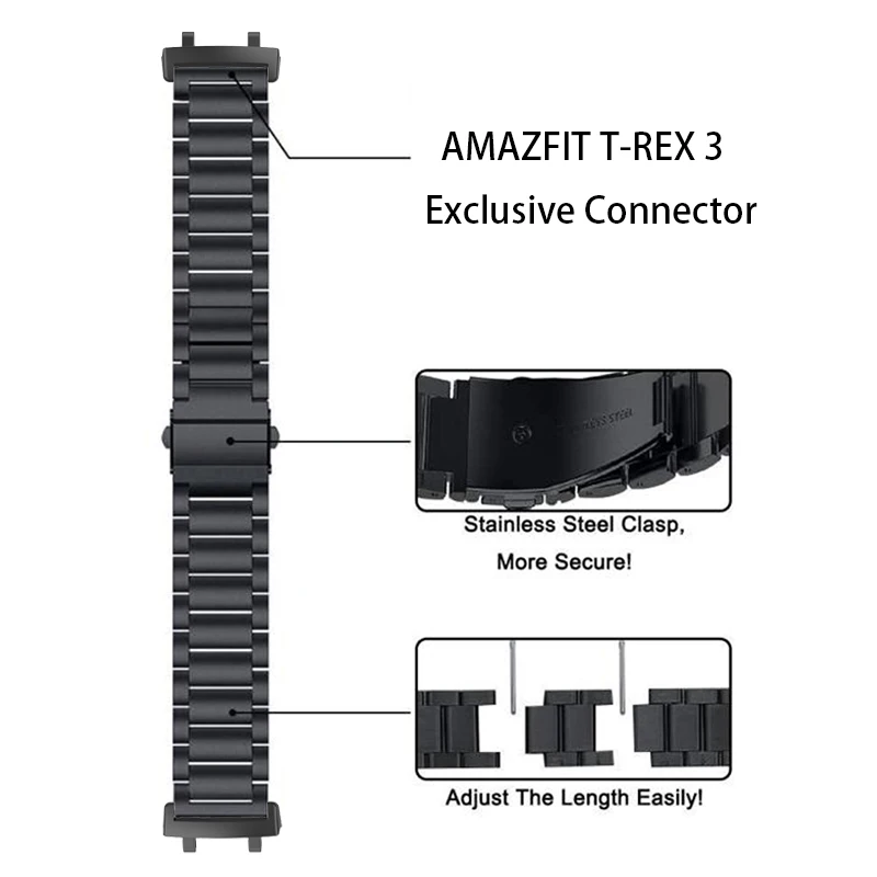 สําหรับ AMAZFT T REX 3 สายคล้องโลหะ Correas reloj สําหรับ Amazfit T-Rex 3 สแตนเลสสําหรับ amazfit t rex 3 เปลี่ยนสร้อยข้อมือ