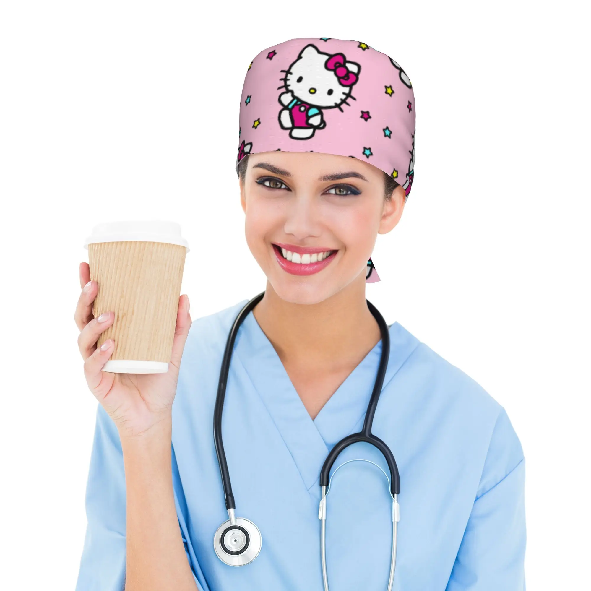 Custom Kitties Kitten Cleaning Working Cap Comfortable Men Women Cute Cat Scrub Cap Surgicals Hat Nurse Scrubs Hat Nurse
