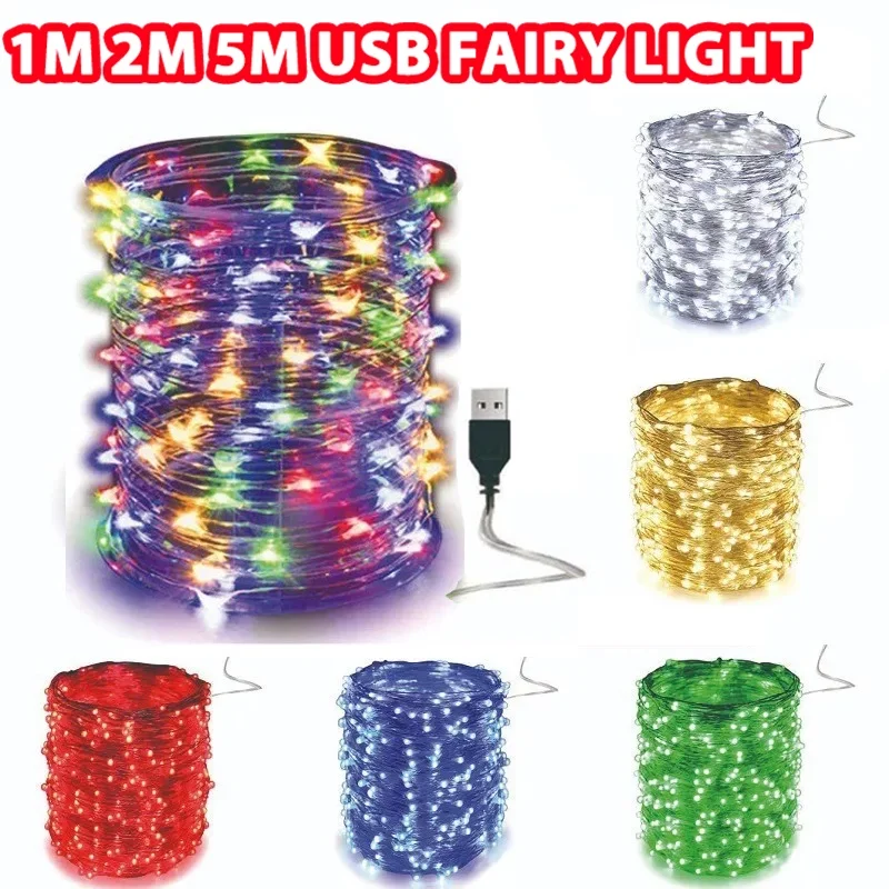 Mini Cadena de alambre de cobre LED USB, luces de hadas impermeables para Navidad, boda, decodificación
