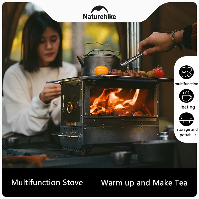 Naturehike Stainless Steel Heating Stove Outdoor Portable Roasting Stove Camping Multifunction Folding Stove Tabletop Woodstove