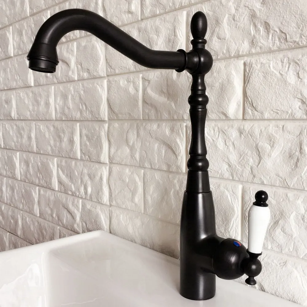 

360 Swivel Black oil Antique Brass Kitchen Faucet Bathroom Sink Basin Mixer Tap Faucet Lnf379