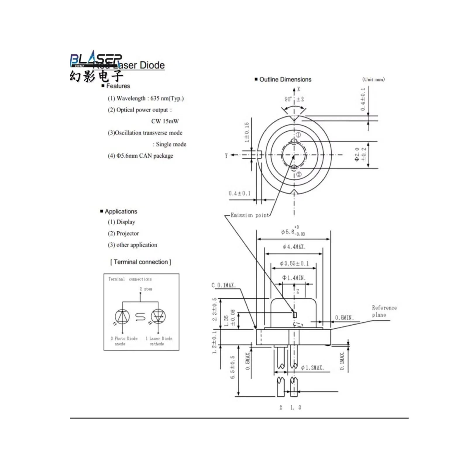 2 Stuks 635nm 15Mw 5.6Mm Single-Mode Oranje-Rode Laserdiode