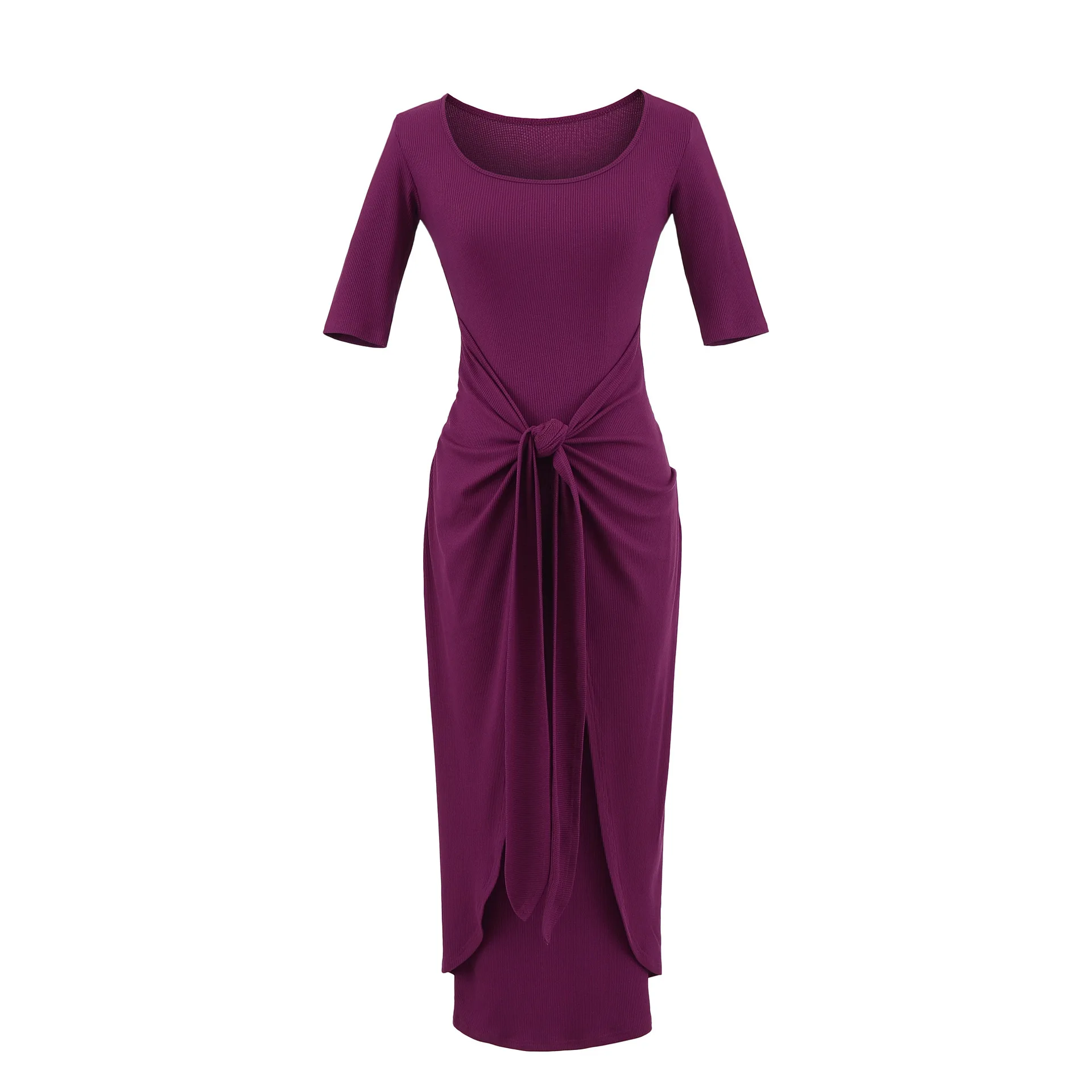 

Korean Style Short Sleeve One Piece Belted Dress Women's Summer Elegant Slimming Long Dress High Quality Fashionable Gown