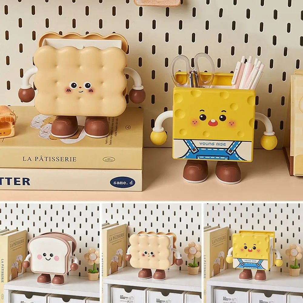 Cartoon Plastic Pen Holder Bread/Biscuit Design Large Capacity Storage Bucket Ornaments Pen Container School Office