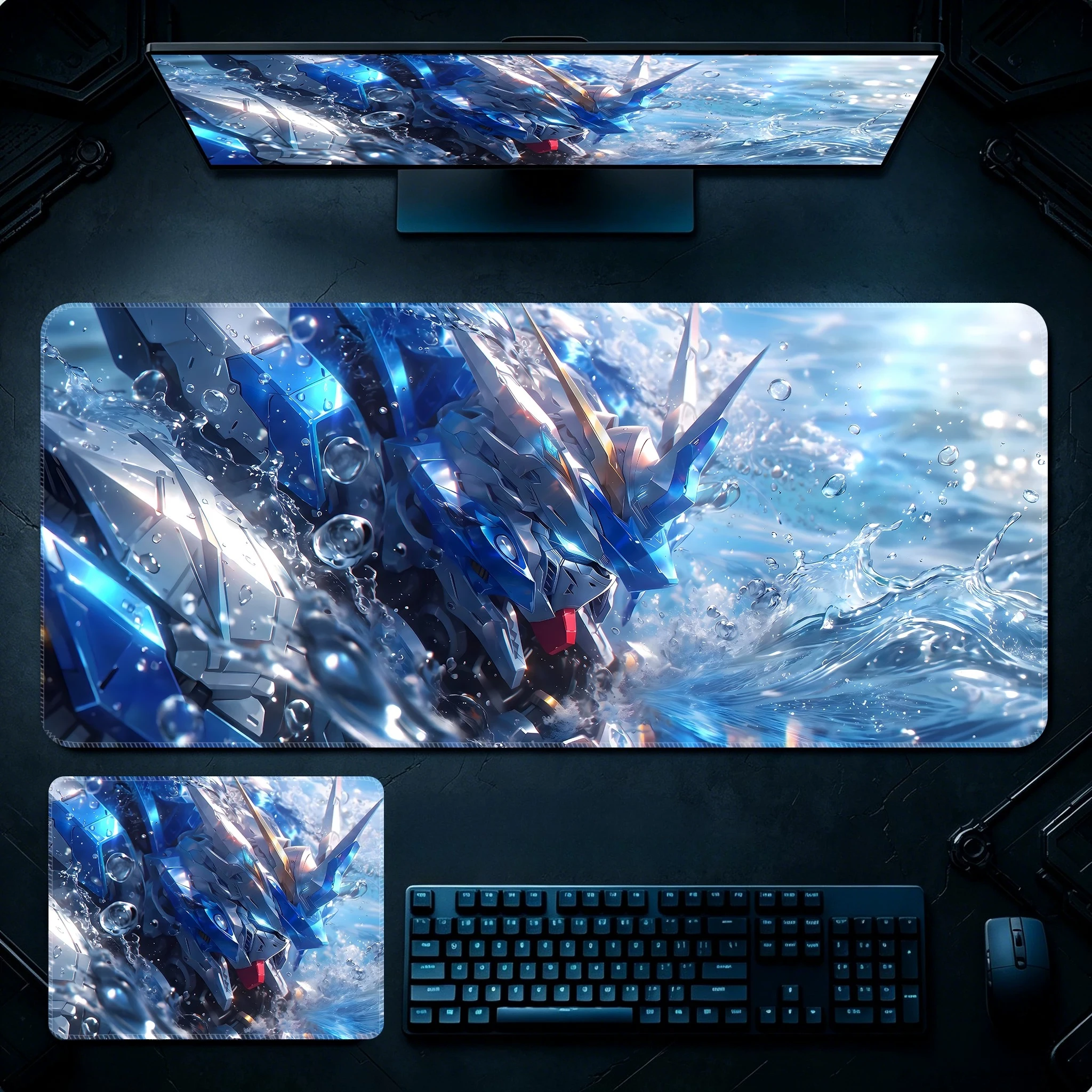 Leather Non-slip Mouse Pad Gundam Oversized E-sports Edge Lock Animation Two-dimensional Keyboard Pad Computer Office Desk Pad