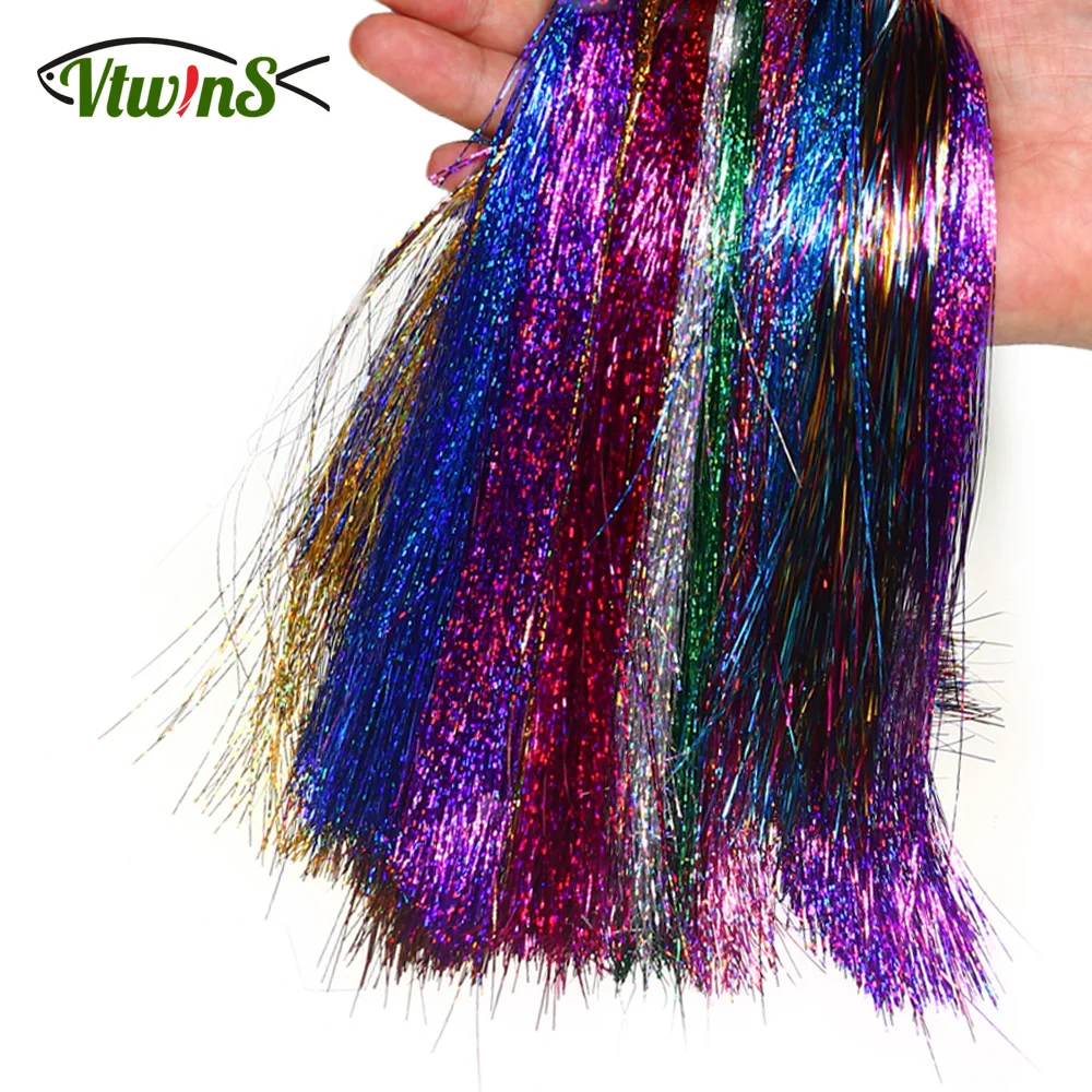 Vtwins 2Bag 0.3mm Holographic Flashabou Tinsel Flat Mylar Crystal Flash Pike Streamers Trout Tube Fly Fishing Tying Materials
