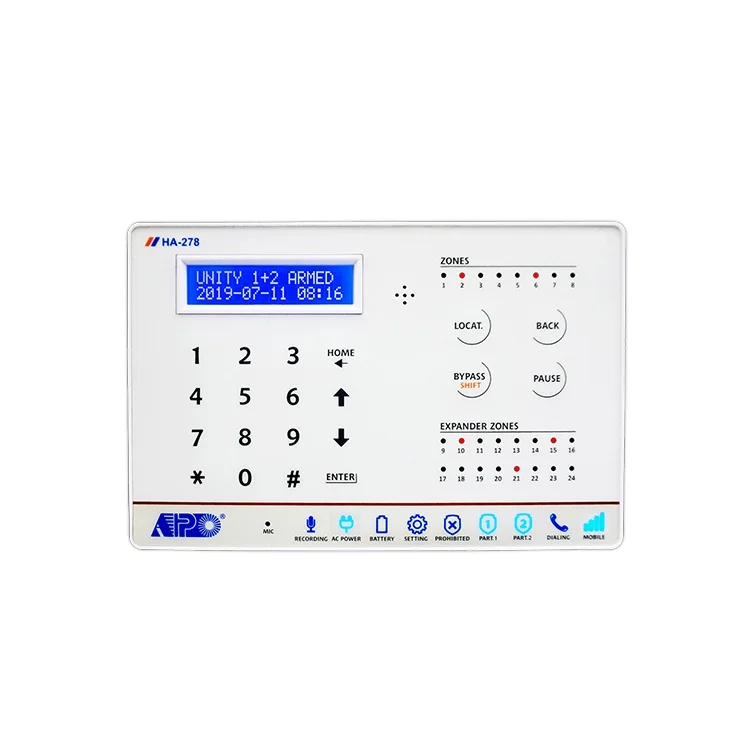 HA-278-A Traditional Wired Alarm Systems Panel Contact ID Format with Alarm Monitoring Station PSTN Phone Line 8 Zones