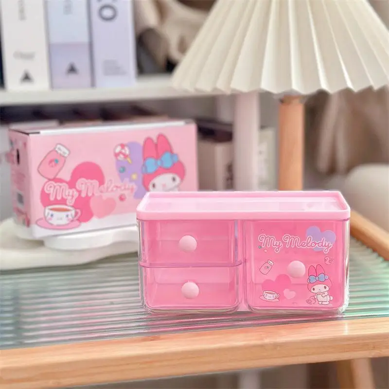 

Sanrio Cartoon Girl Candy Color Storage Box Kuromi Multi-Grid Storage Box Anime Cute Kawaii Jewelry Box Plastic Drawer Box