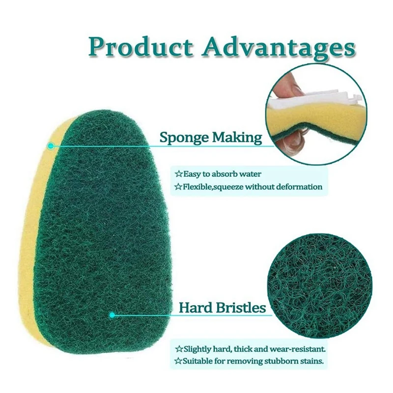 

1 Dish Wand 7 Refill Replacement Sponge Heads, Wand Clean Scrub Sponges For Kitchen, Sink, Bathroom, Utensils