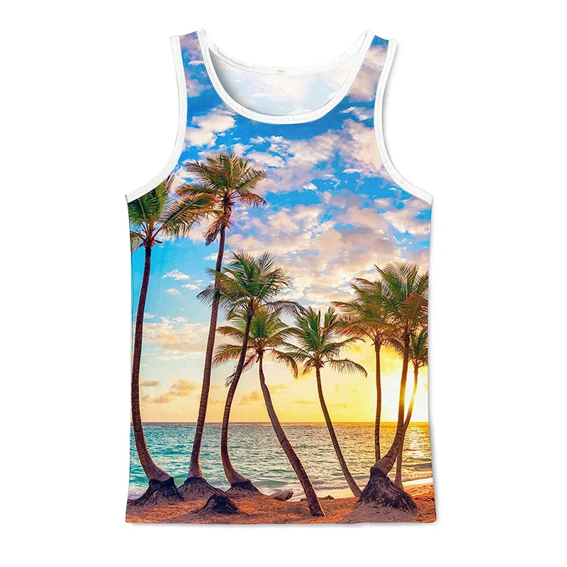 

Pop 3D Coconut Tree Printed Tank Top Gym Clothing Man Summer Streetwear Basketball Vest Quick Drying Sleeveless T-Shirt Y2K Tops