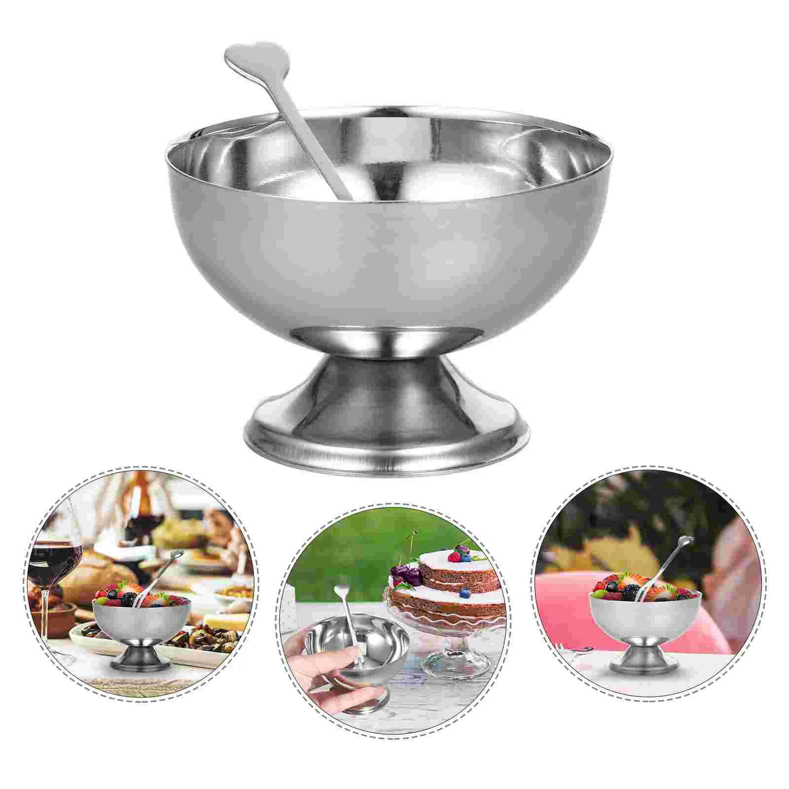 

Stainless Steel Dessert Cup Storage Bowl Candy Cream Salad Spoon Kitchen Supply Bowls