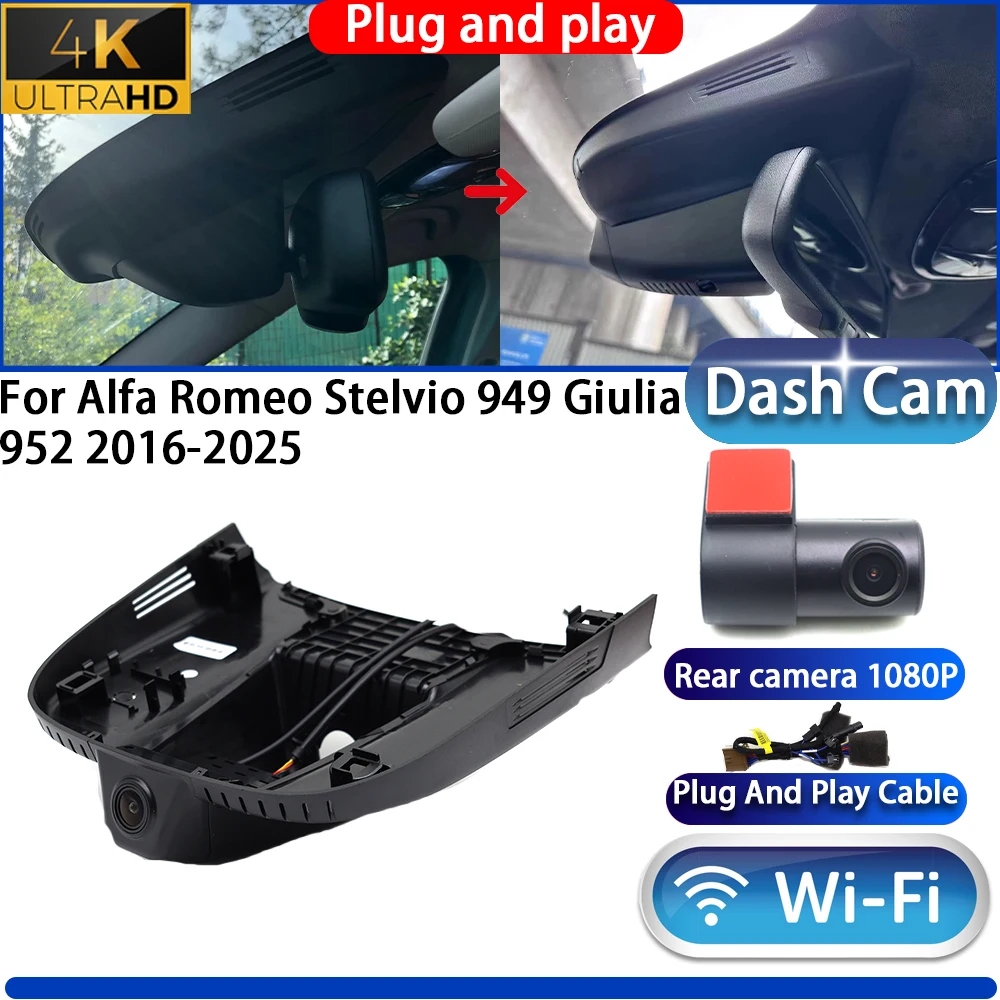 

HighCity For Alfa Romeo Stelvio 949 Giulia 952 2016-2025 Dash Cam Camera DVR 4K UHD Night Vision Plug And Play Video Recorder