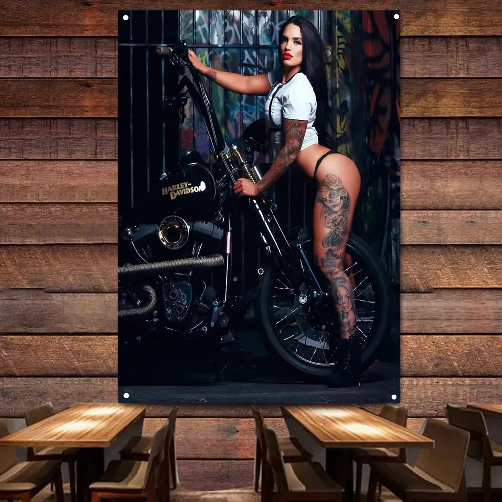 My Garage My Babes Sexy Lady  Ass Retro Banner Flag Motorcycle Poster Wall Art Decor Signboard Vintage Sign Man Cave Pub Club