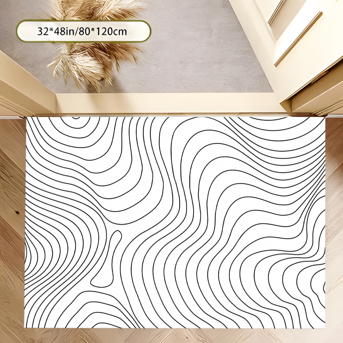 2D Large Carpet Gray Flow Line Contour Minimalist Modern for Living Room Bedroom