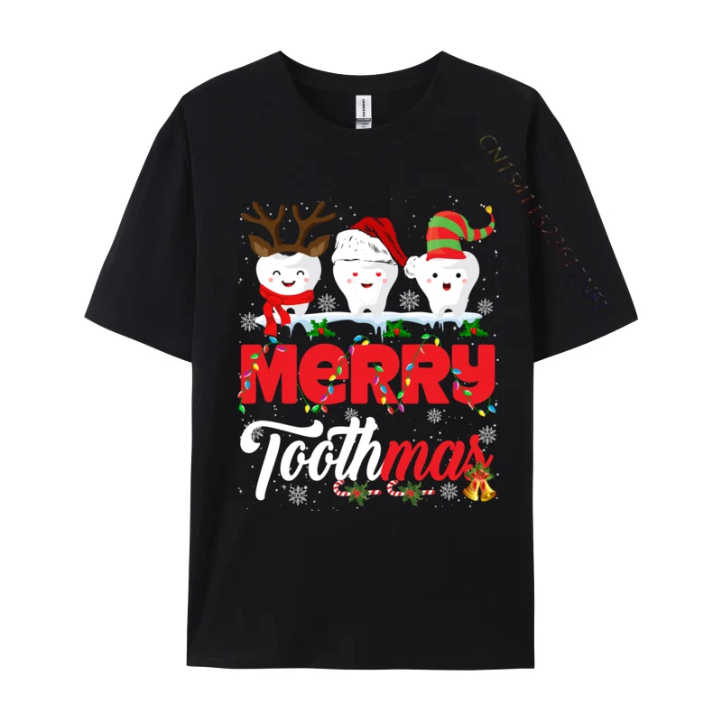 Merry Toothmas Cute Christmas Light Santa Elf Reindeer T-Shirt Men No Days Off Funny 100% Cotton Round Neck Mens T Shirt