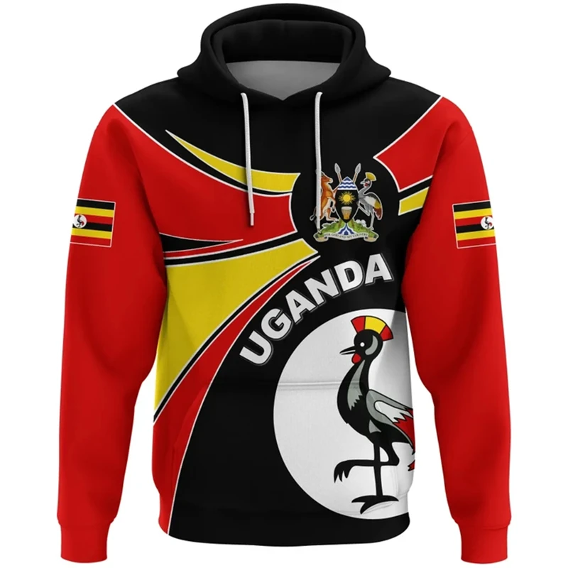 

African Clothing Uganda Flag Flag Graphic Hoodie For Men Ugandan National Emblem 3D Printing Casual Sportswear Street Pullovers