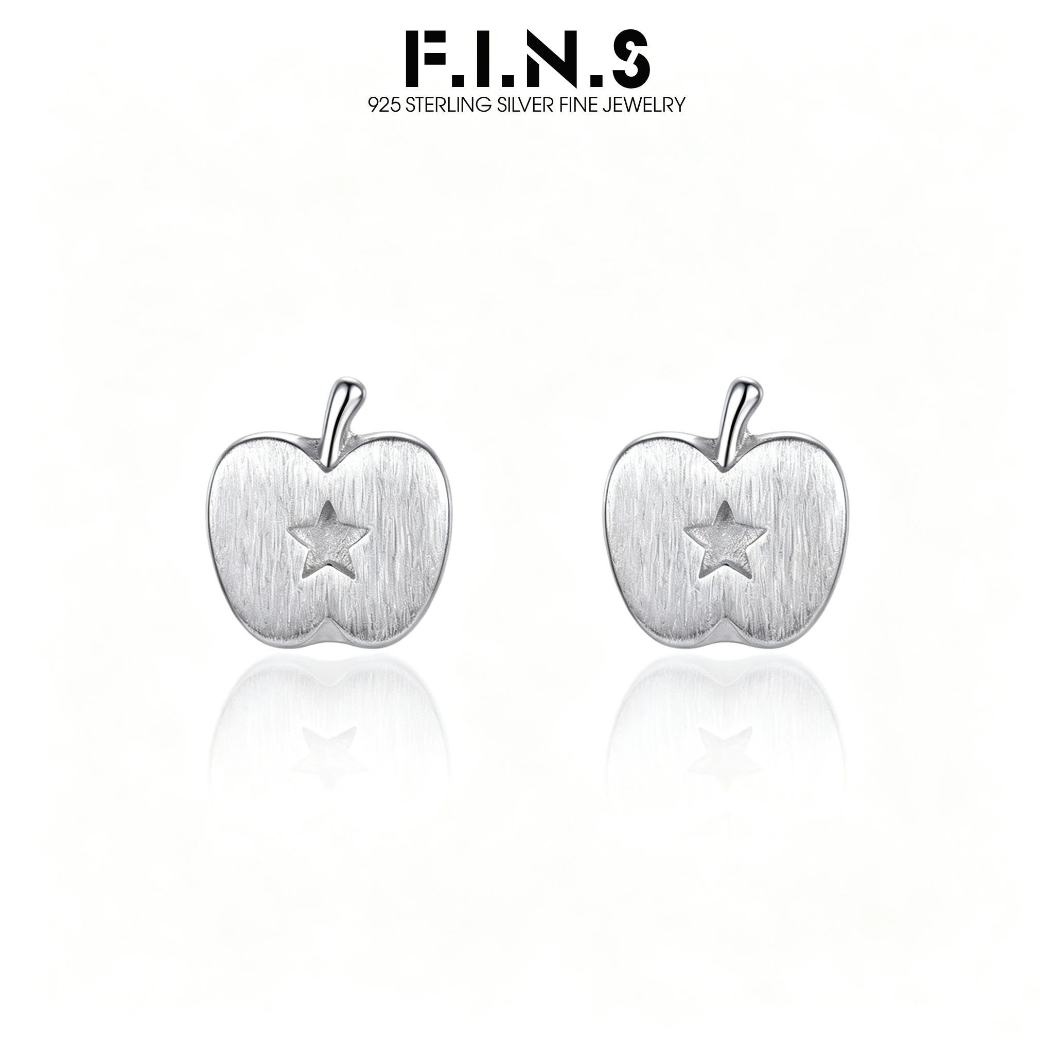 F.I.N.S Minimalist SS925 Sterling Silver Brushed Apple Zircon Star Stud Earrings for Women Exquisite Piercing Fruit Ear Jewelry