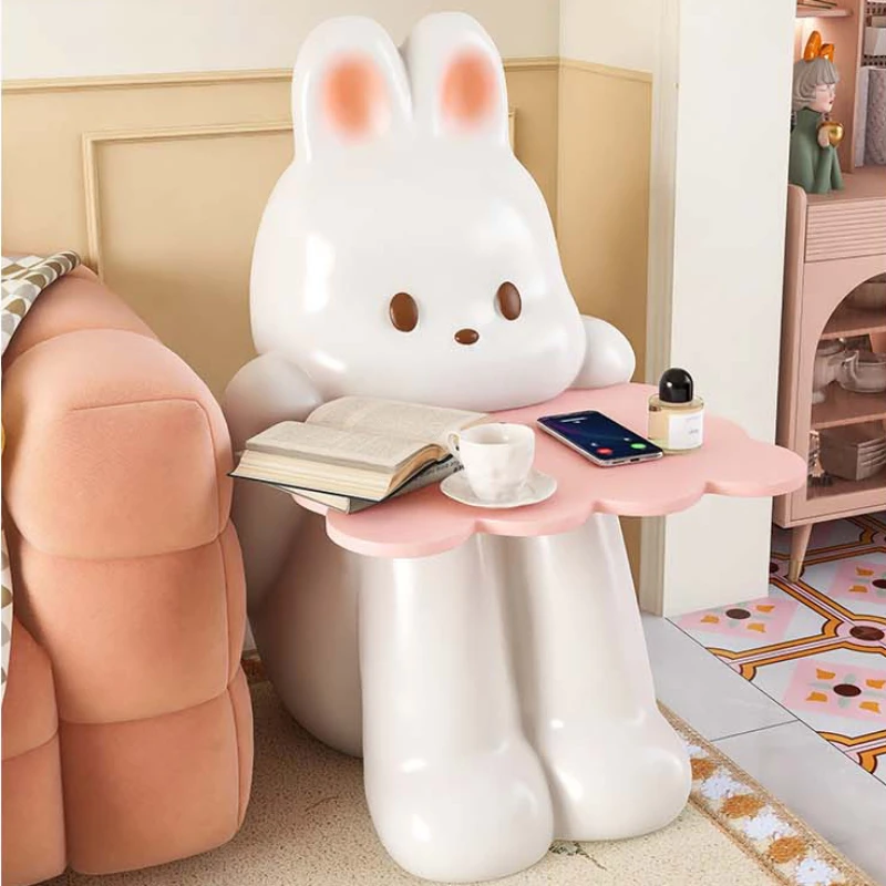 

Modern Luxury Rabbit Design Side Table Large Floor Decoration Figurines Living Room Sofa Beside Ornaments Storage Shelf Tray