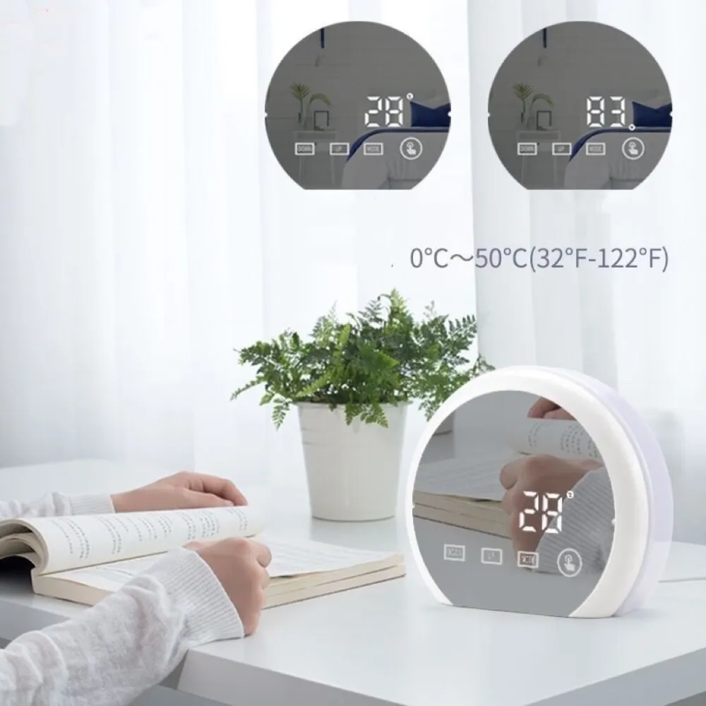 LED Mirror Table Clock Digital TemperatureAlarm Snooze Desktop Electronic Table Touch Screen Seven Color Night Light USB Desktop