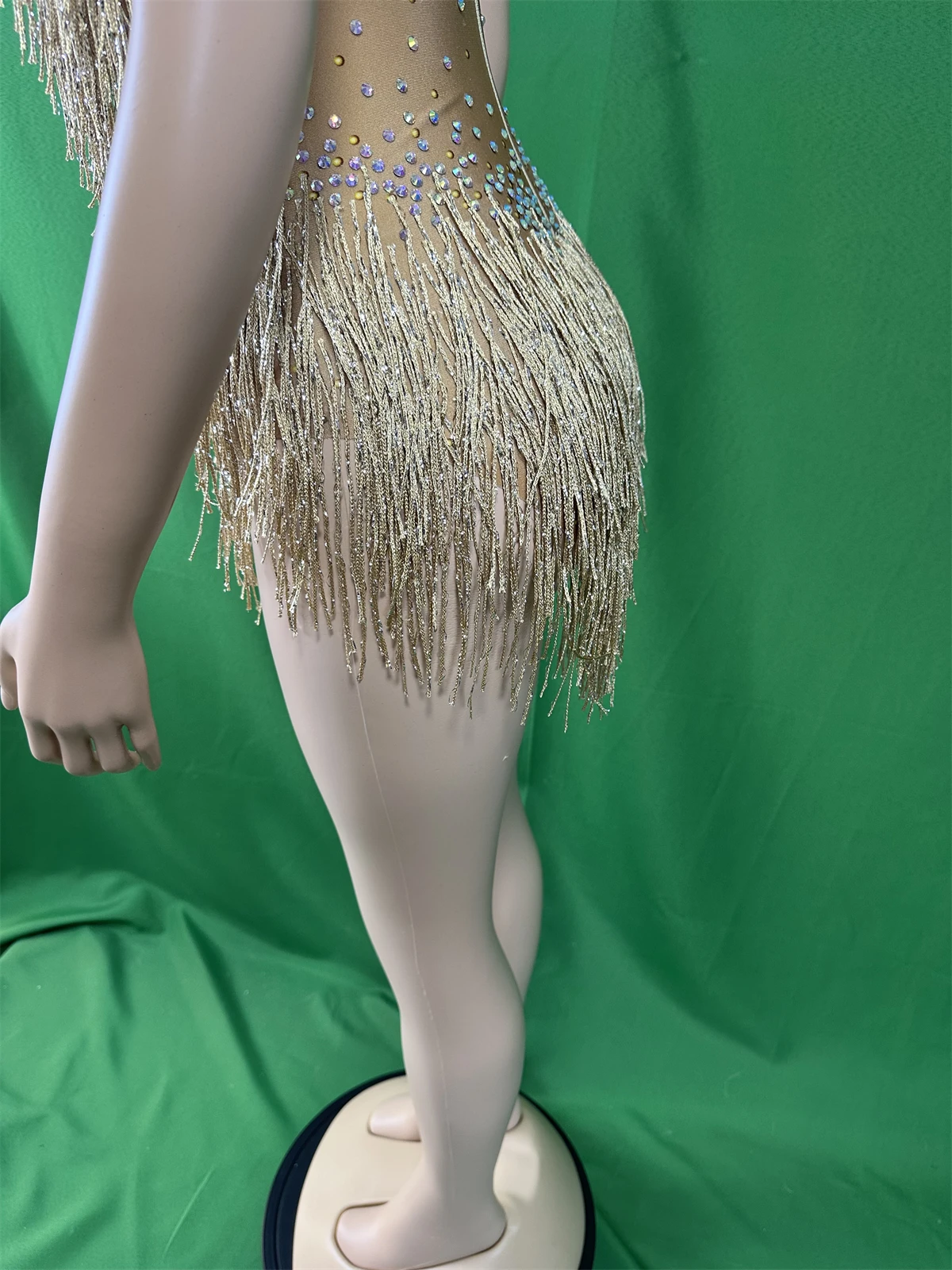 Gold Fringe Rhinestone Bodysuits For Women Latin Dancer Singer Leotard Sparkly Las Vegas Show Stage Wear 2024 Drag Queen Outfit