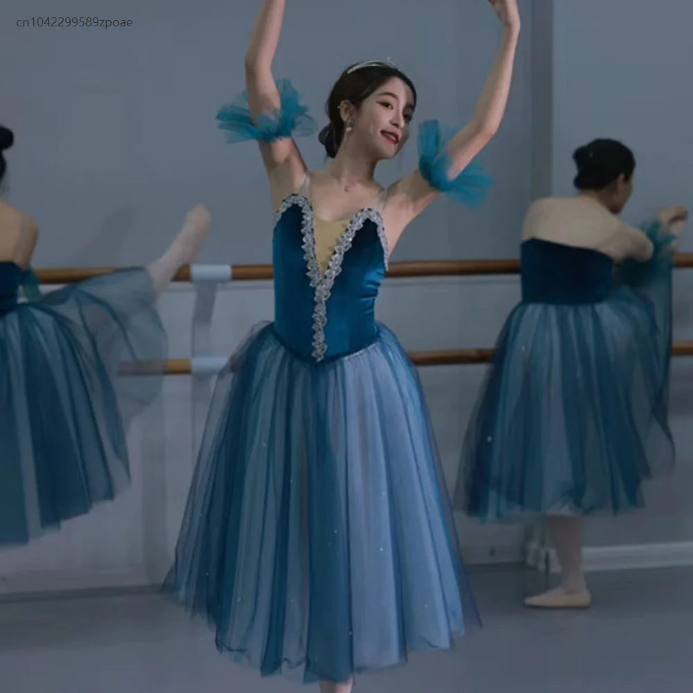 

New High Quality Blue Ballet Long Romantic Ballet Tulle Ballet Skirt Classic Professional Swan Lake Ballet Adult Women's Costume