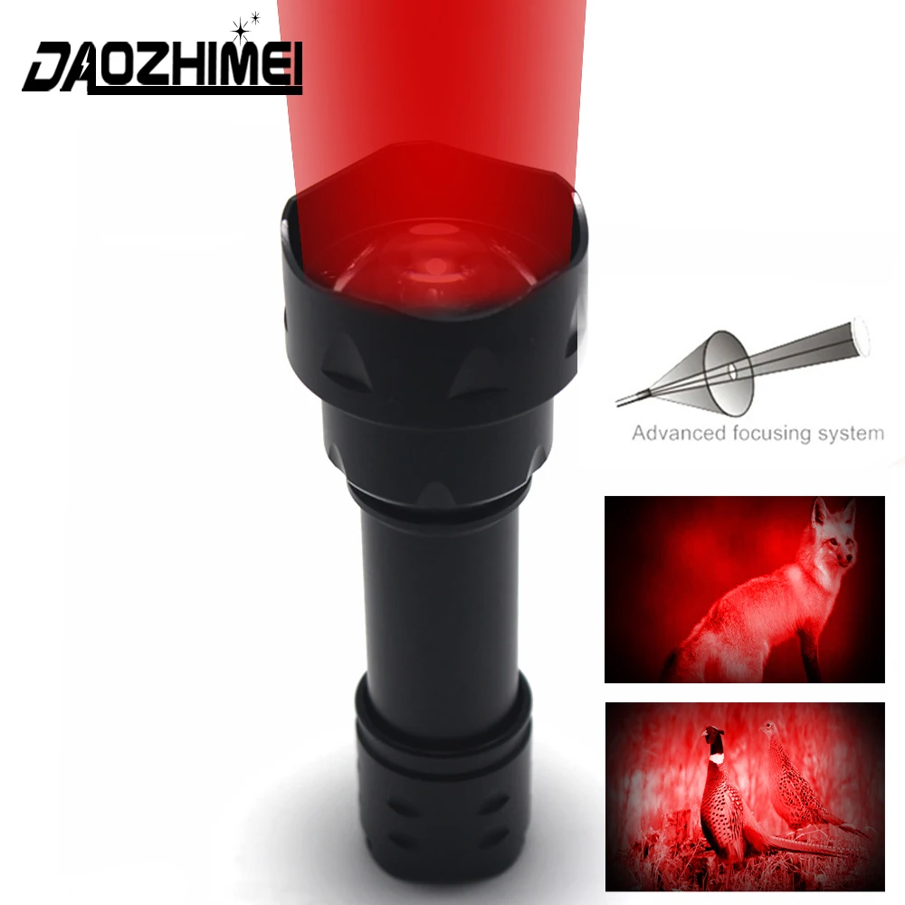 500 Yards Red LED Hunting Flashlight Adjustable Zoomable Tactical T20 Predator Handheld Torch 1-Mode Lamps for Spot light