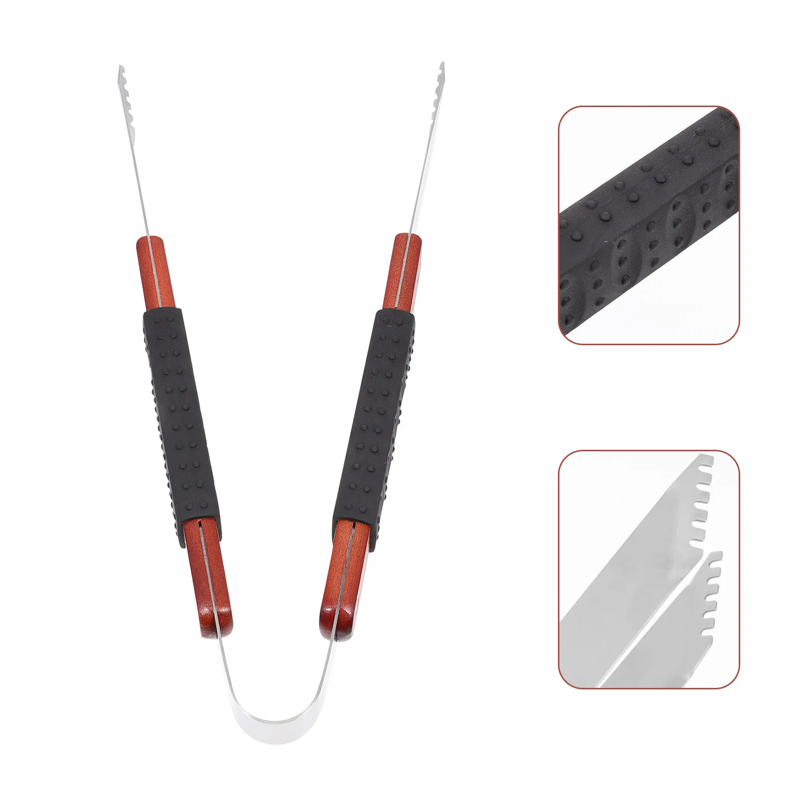 Premium Heat Resistant Cooking Tongs for Steak Bread Meat Serving Compact Wood Handle Grill Tong for Outdoor Barbecue Buffet