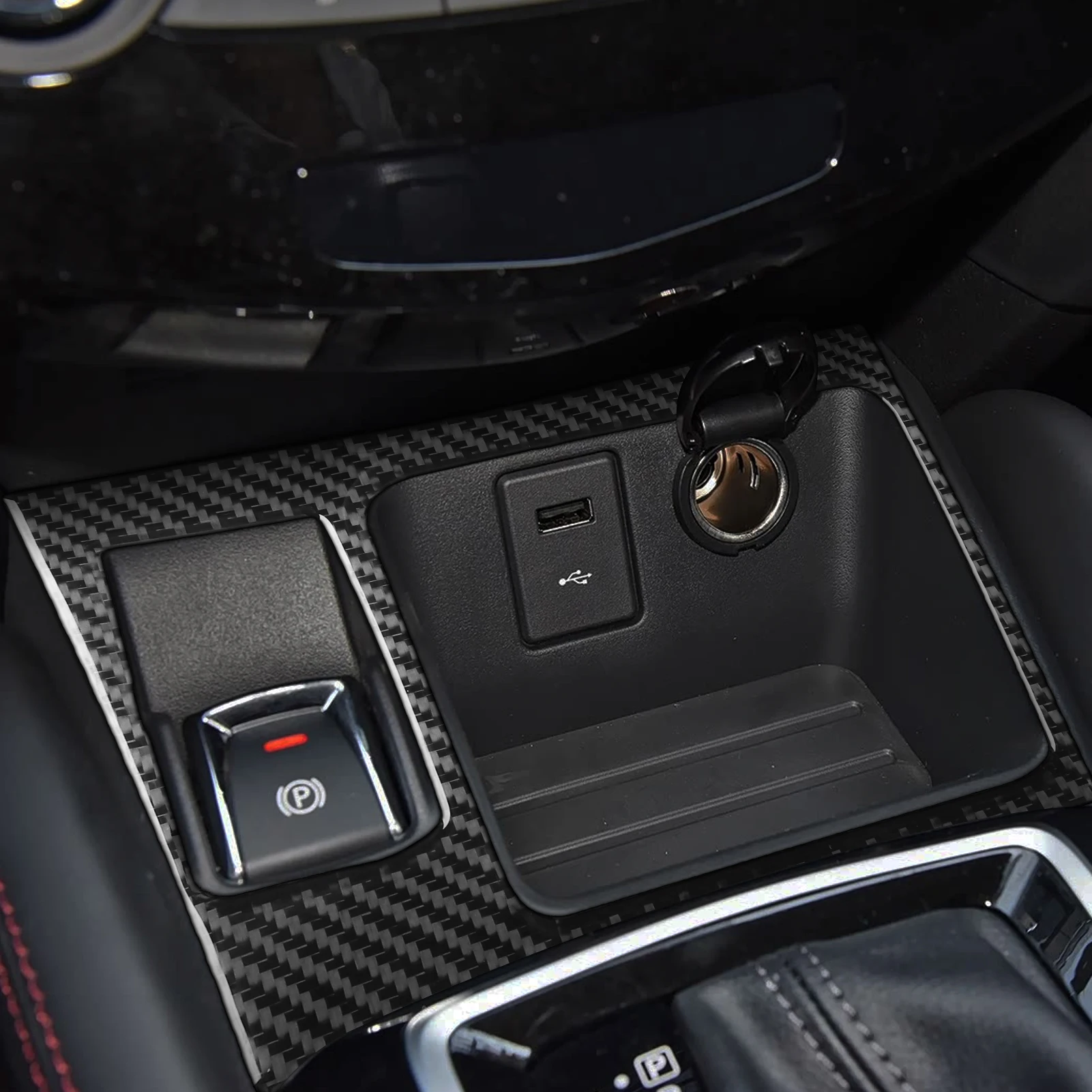 For Nissan Qashqai J11 2017-2021 Carbon Fiber Central Control USB Port Cigarette Lighter Panel Cover Car Accessories Sticker