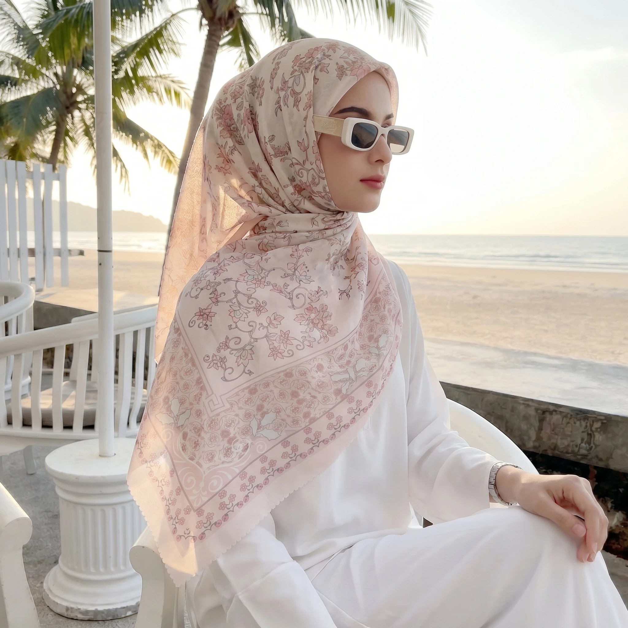 

Floral Voile Scarf Shawl Women Muslim Hijabs Floral Print Neckerchief Scarves Headwrap Bandanas Hairband Headbands 110*110 cm