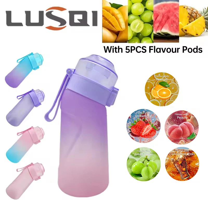 LUSQI 500ML Flavored Water Bottle With 5 Flavor Pods With Straw Suitable For Outdoor Camping For Thanksgiving/Christmas Gifts