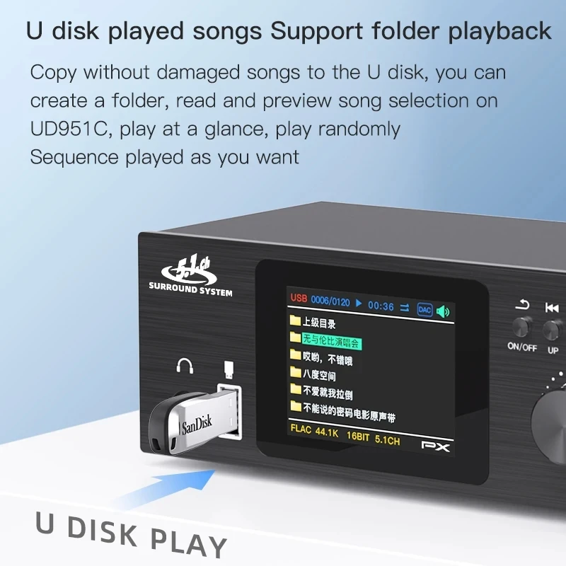 PX UD951C 5.1 Channel Audio Decoder DSD USB U Disk Lossless Music Playback Bluetooth 5.0 Fiber Coaxial Audio Decoding 6CH Output