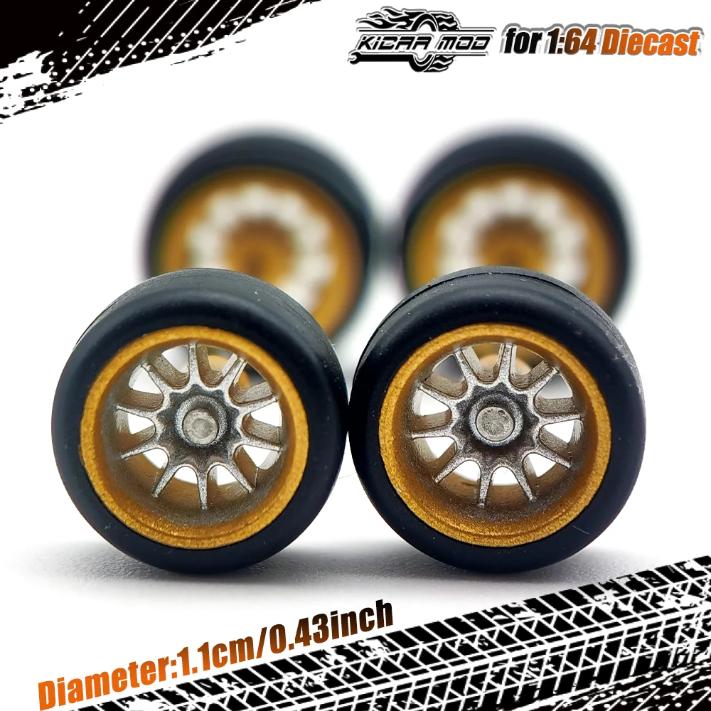 1/64 Model Car ABS Wheels with Rubber Tires Branches Refitting Parts for Diecast Hot Wheels Mainline Matchbox Tomica D:11mm 1Set