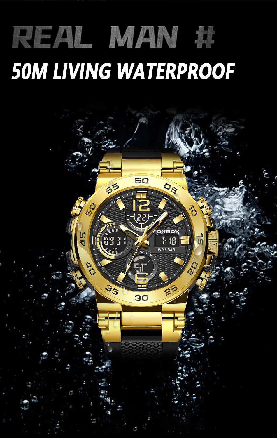 LIGE Neue Uhren für Herren, 50 m wasserdicht, Wecker, Reloj Hombre, LCD-Dual-Display-Armbanduhr, Quarz, Militär, Sport, Herrenuhr – Detail 10