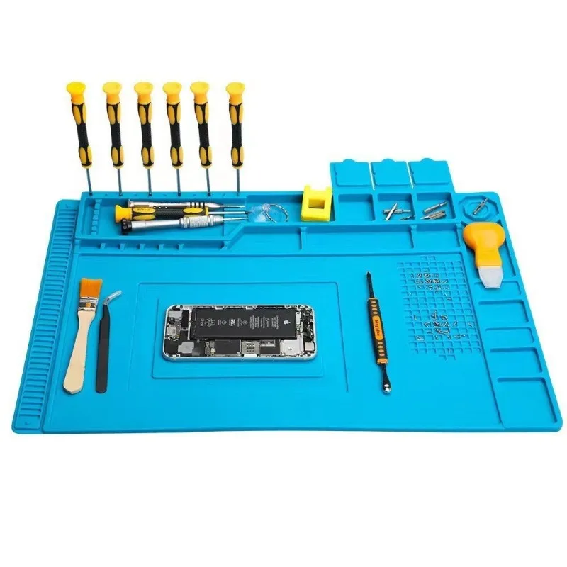 Magnetic Silicone Repair Mat for Electronics, TE-501 High Temperature Resistant Soldering Workbench Pad, Anti-Static Desk Mat