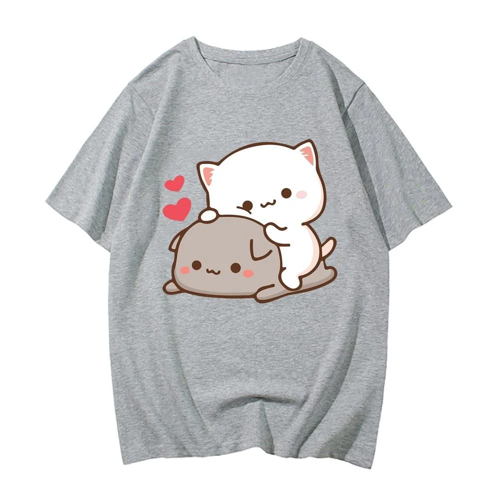 Peach And Goma Mochi Cat Love Print Pure Cotton EU size Tee manga Japanese men t shirt harajuku unisex clothing