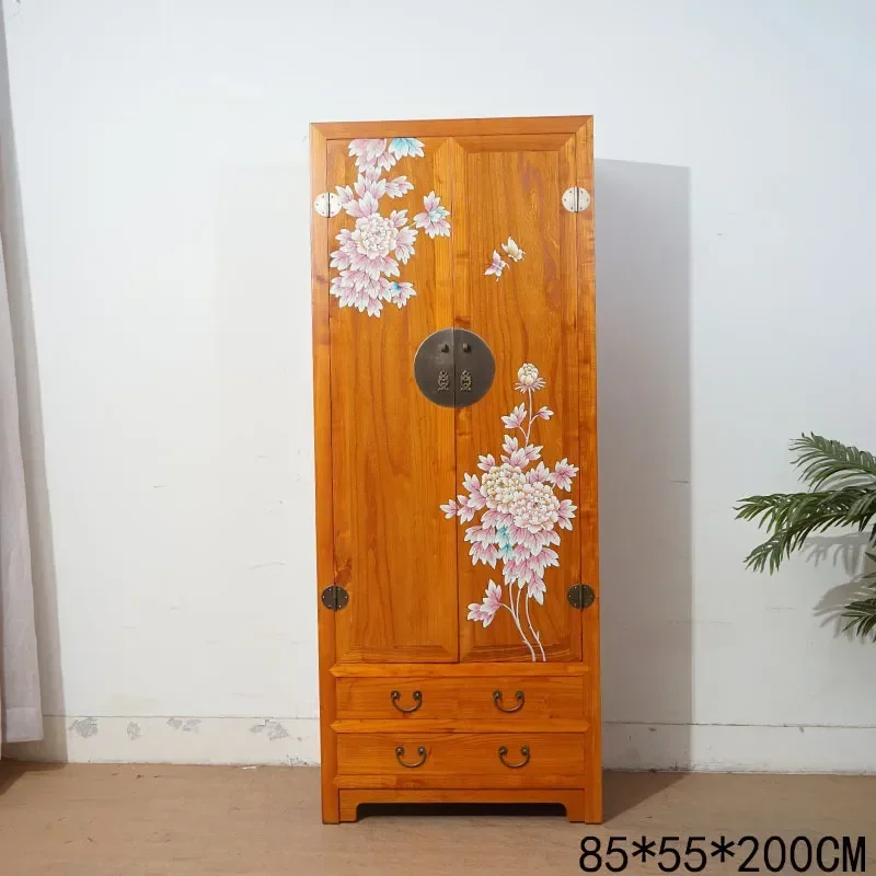 New Chinese Style Painted Solid Wood Wardrobe Double Door Vertical Cabinet Simple Bedroom Storage Locker Furniture