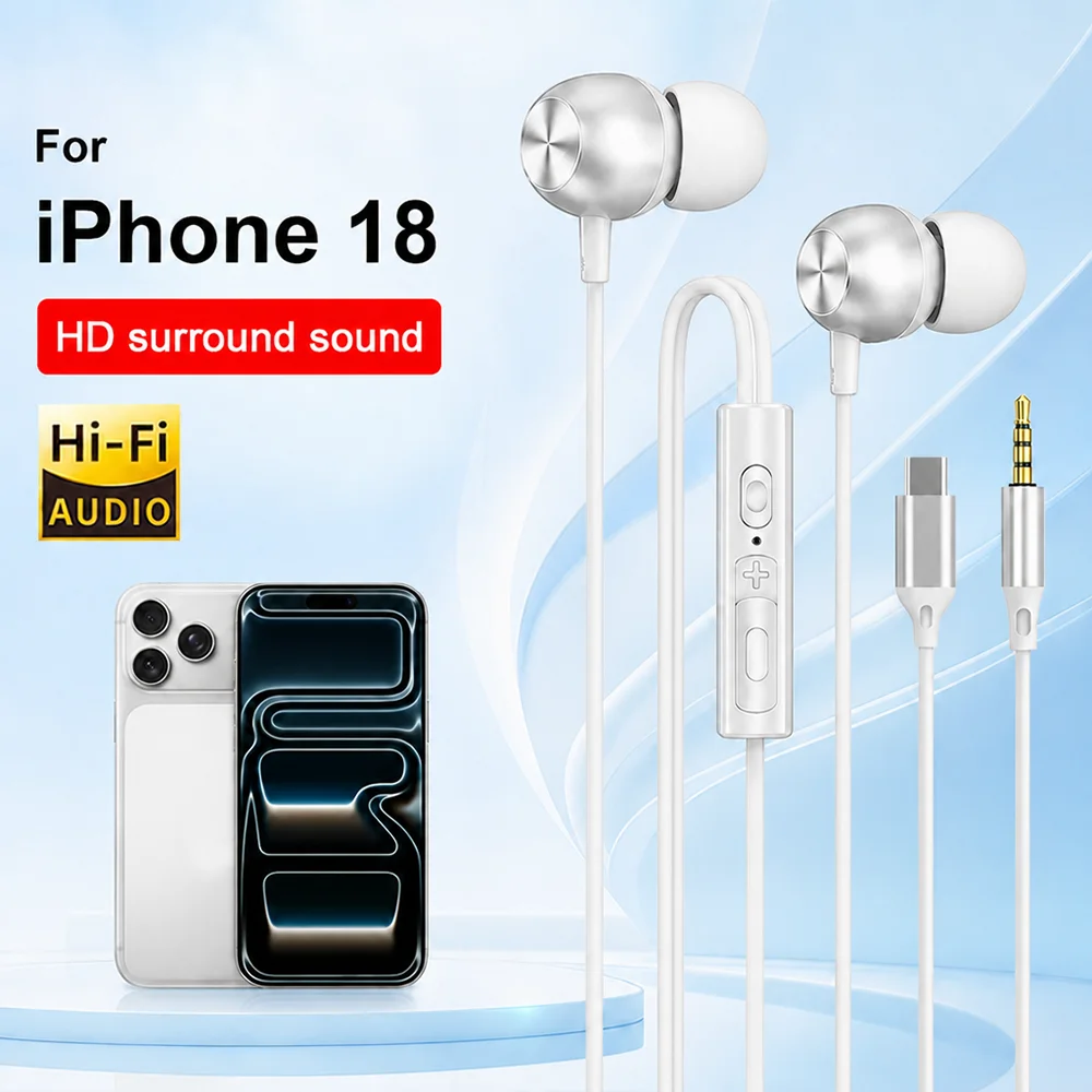 Wired Earphones USB Type C HiFi Stereo Surround Sound Headphones 3.5mm Game Headset For iPhone 18 17 Pro Max iPad Music Earbuds