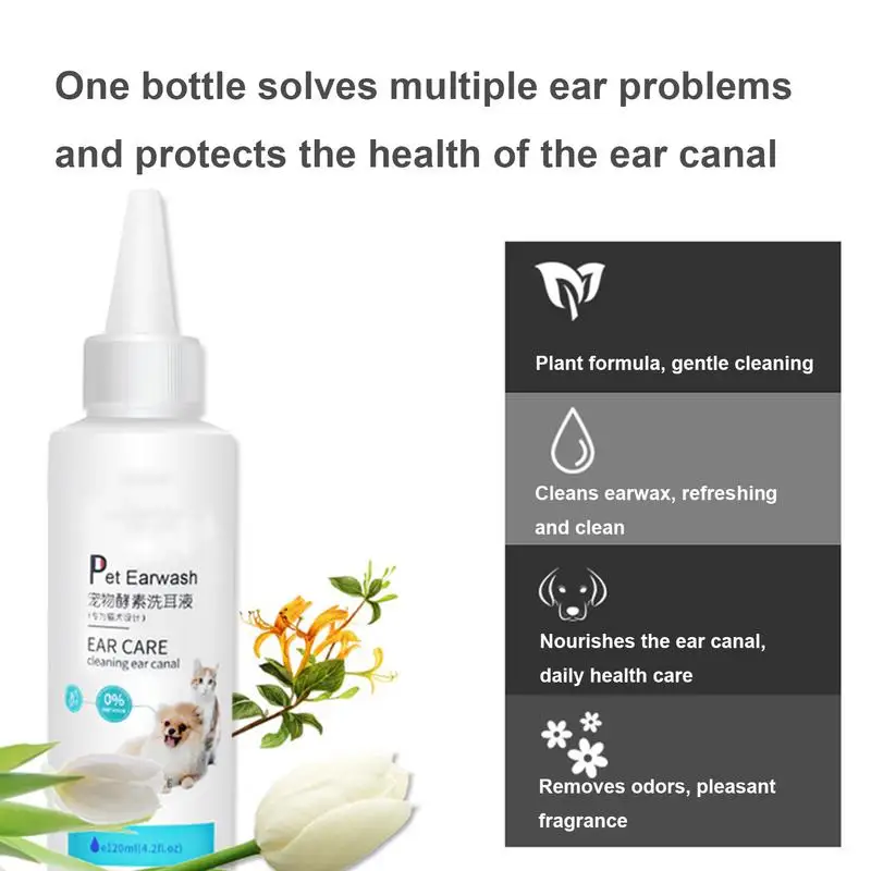 Pet Ear Drops Cat Dog Ear Cleaner Mites Removal Earwax Clean InfectionControl Deodorizing Relieves Itching Dog Ear Wash Solution