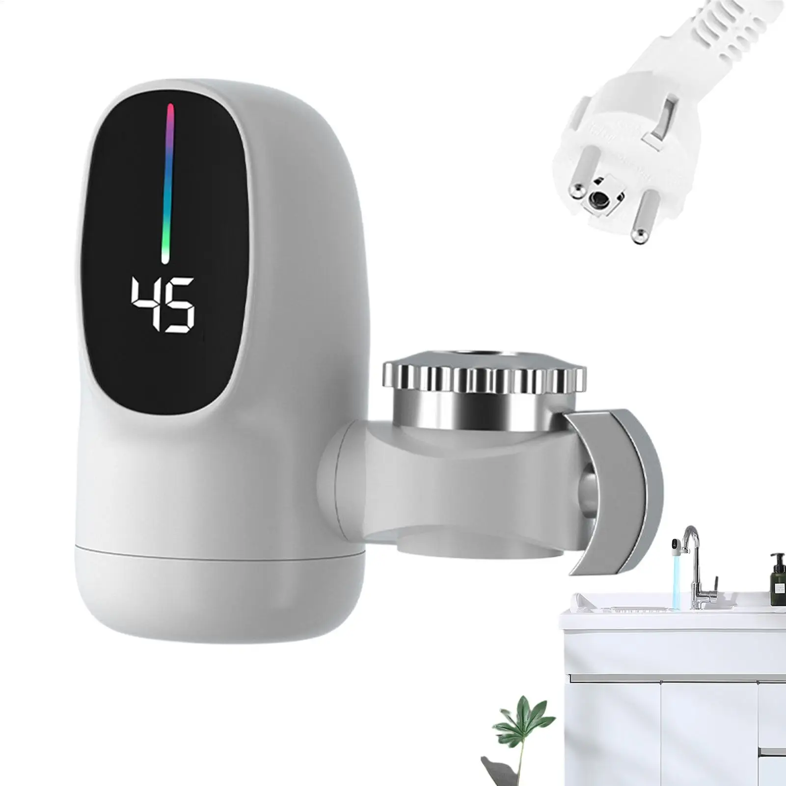 Electric Heating Faucet Tankless Hot Water Heater Faucet with Led Temperature Display Tap Accessories for Restroom Hotel Kitchen