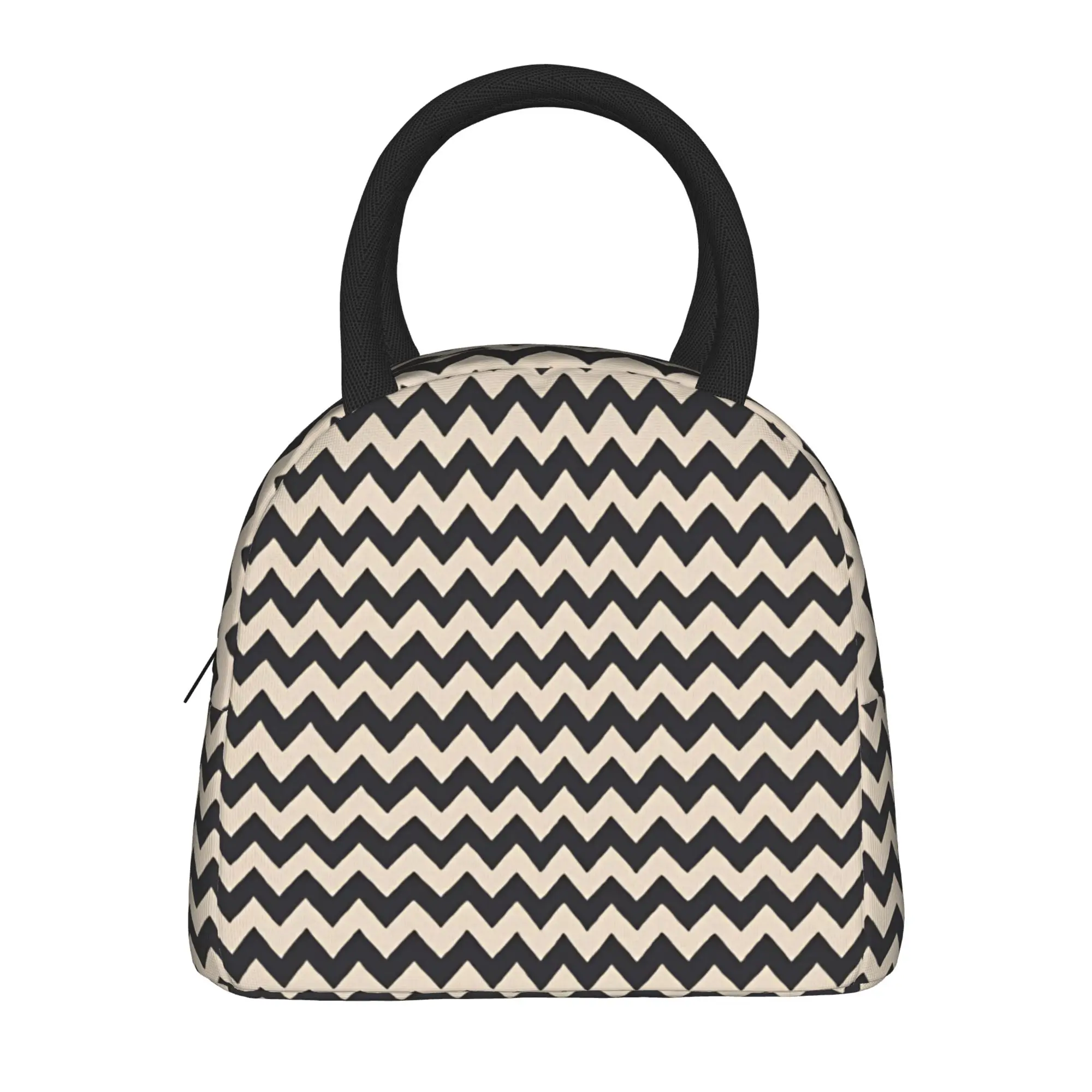 Zig Zag Zigzag Chevron-Abstract Lines Lunch Bag Portable Insulated Lunch Box Women Picnic Cooler Bag Oxford Thermal Lunch Bags