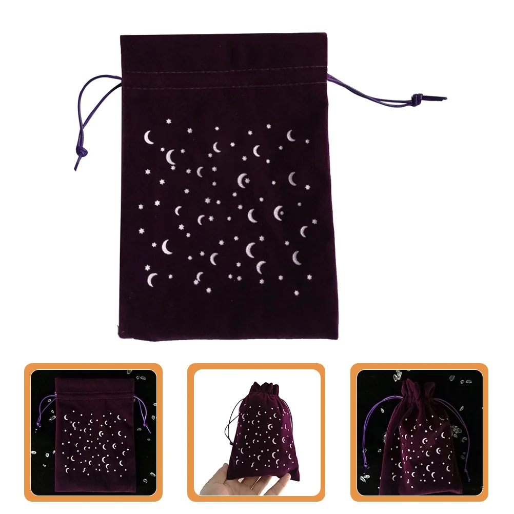 

Flannel Drawstring for Tarot Gift Drawstring Bag Cards Jewelry Gift Storage Moon Star Pattern Portable Reliable Lightweight