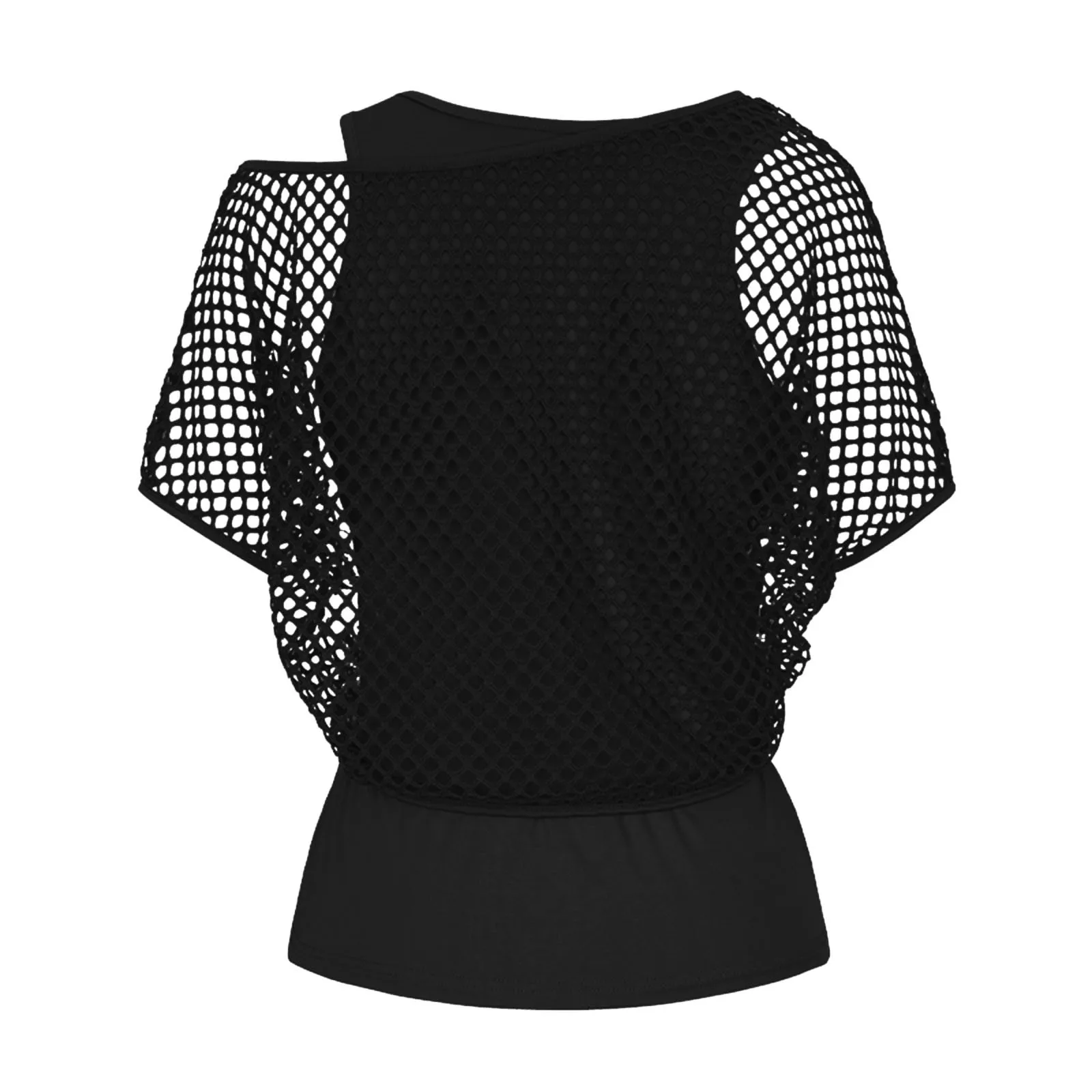 Hollow Out Fishnet T-Shirt Women Summer Mesh Top Off Shoulder For Women Beach Party Wear Y2k Clothes Streetwear T Shirt