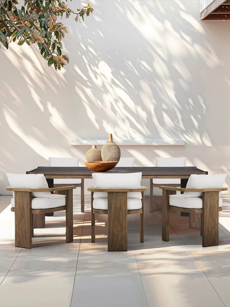 

Outdoor courtyard villa Myanmar teak long table, open-air waterproof homestay garden terrace solid wood large